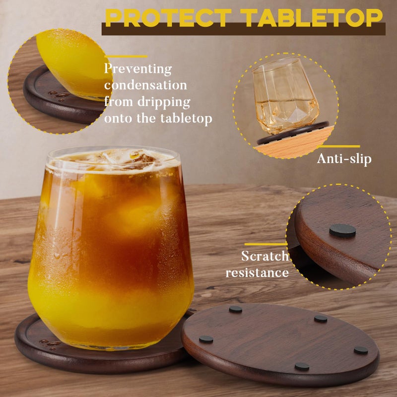 GOH DODD Wood Coasters with Metal Holder, GOH DODD Set of 8 Walnut Wooden Coaster Tabletop Protection for Drinks Coffee Table Home Kitchen Office Bar Living Room Decor Housewarming Gifts Wedding Party, 4 Inch - Image 5